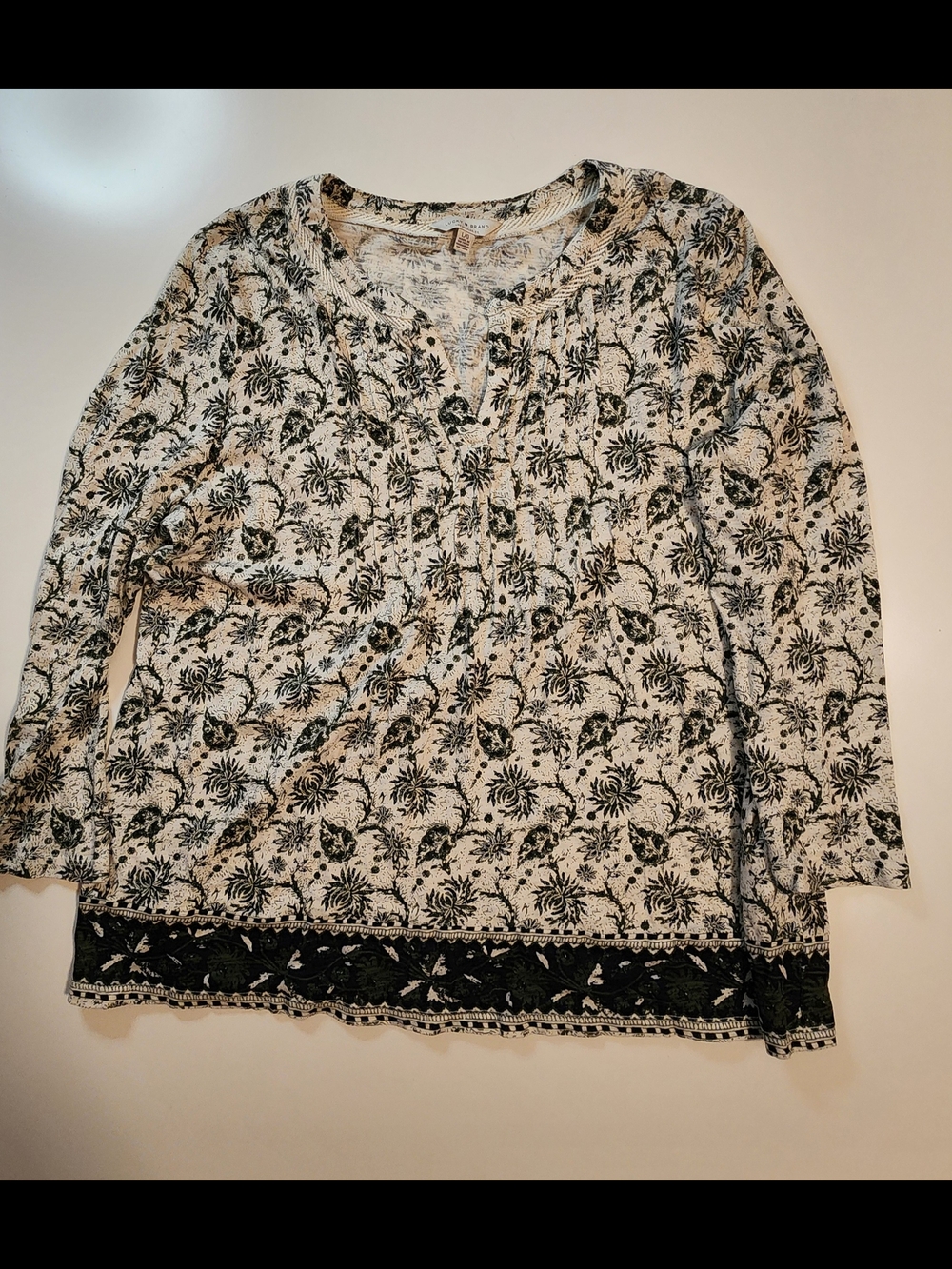 Lucky Brand Black & White Floral Henley Tunic